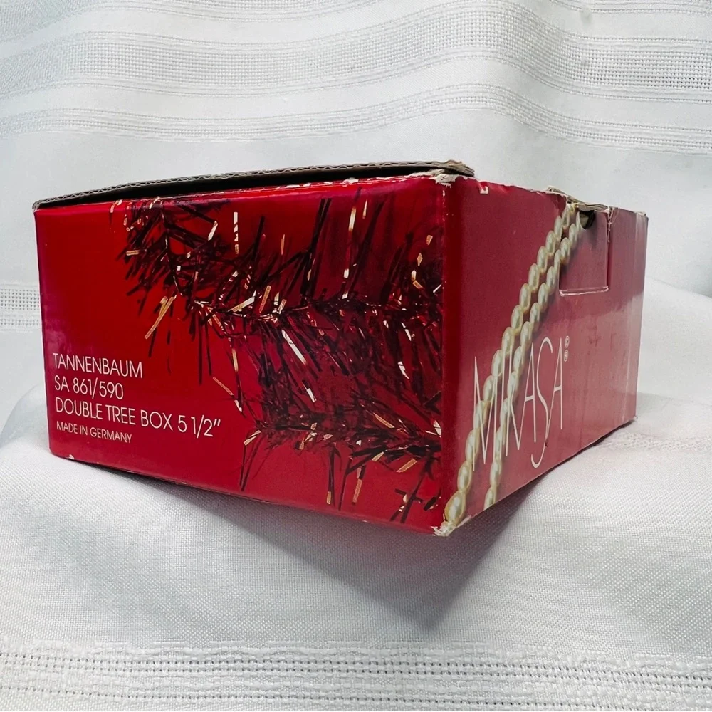 MIKASA Crystal Tannenbaum Double Tree‎ Lidded Box Holiday Gift Decor IOB EUC VTG